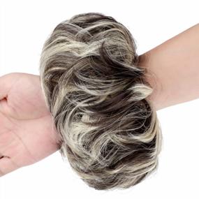 img 2 attached to Thick, Wavy, And Curly Messy Bun Hair Piece Scrunchie In Black, Brown Mix, And Bleach Blonde For Women, Ladies, And Girls - Perfect Updo Hair Extension For Chignons, Donut Bun, And Ponytail Styles