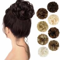 thick, wavy, and curly messy bun hair piece scrunchie in black, brown mix, and bleach blonde for women, ladies, and girls - perfect updo hair extension for chignons, donut bun, and ponytail styles логотип