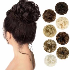 img 4 attached to Thick, Wavy, And Curly Messy Bun Hair Piece Scrunchie In Black, Brown Mix, And Bleach Blonde For Women, Ladies, And Girls - Perfect Updo Hair Extension For Chignons, Donut Bun, And Ponytail Styles