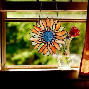 img 1 attached to Handmade Tiffany Glass Crafts: Large Sunflower Stained Glass Window Hanging Suncatcher - Perfect Gift For Family And Friends