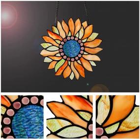 img 2 attached to Handmade Tiffany Glass Crafts: Large Sunflower Stained Glass Window Hanging Suncatcher - Perfect Gift For Family And Friends