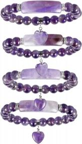 img 1 attached to Handcrafted Love Heart Stone Bracelet For Women And Men - Unisex Natural Crystal Stretch Bracelet By SUNYIK