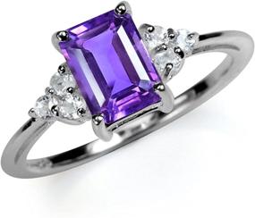 img 4 attached to 💍 8x6mm Octagon Natural African Amethyst and White Topaz Sterling Silver Engagement Ring by Silvershake 1.41ct.