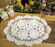 4-pack handmade crochet cotton lace placemats doilies coasters - 12 x 17 inch oval shape, white логотип