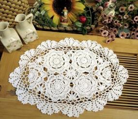 img 4 attached to 4-Pack Handmade Crochet Cotton Lace Placemats Doilies Coasters - 12 X 17 Inch Oval Shape, White