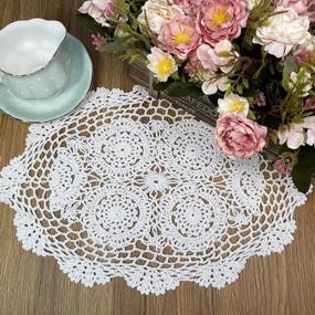 img 3 attached to 4-Pack Handmade Crochet Cotton Lace Placemats Doilies Coasters - 12 X 17 Inch Oval Shape, White