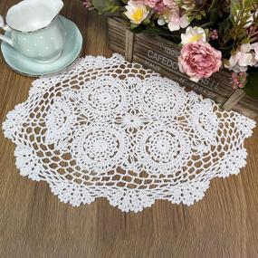 img 2 attached to 4-Pack Handmade Crochet Cotton Lace Placemats Doilies Coasters - 12 X 17 Inch Oval Shape, White