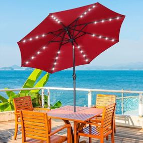 img 1 attached to 9Ft Solar Powered Patio Umbrella With Unique Central Hug Light, 32 LED Lights, Push Button Tilt, And 8 Ribs - Ideal For Table Market Use - Wonlink