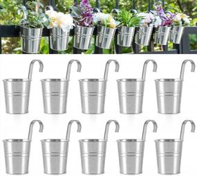 img 4 attached to Dahey 10 Pcs Hanging Flower Pots Metal Hanging Pots Planter For Railing Fence Balcony Bucket Pots Home Decoration Flower Holders With Detachable Hooks, Silver,4 Inches