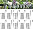 dahey 10 pcs hanging flower pots metal hanging pots planter for railing fence balcony bucket pots home decoration flower holders with detachable hooks, silver,4 inches logo
