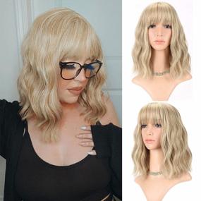 img 3 attached to Colorful FAELBATY Short Bob Wig With Loose Waves And Air Bangs For Women And Girls - Perfect For Cosplay And Costume Wearing