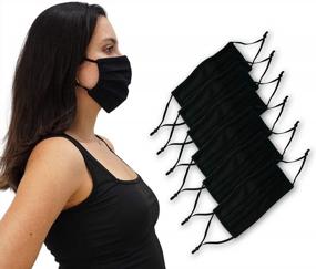 img 4 attached to Черная маска для лица из ткани премиум-класса Simlu, 6 шт., многоразовая, дышащая, двухслойная из хлопка, сделано в США, универсальная, подходит для всех (OS)