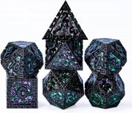 black metal d&d dice set - 7 polyhedral dragon d n d dice for dungeons and dragons, role playing dice by udixi (12-sided) logo