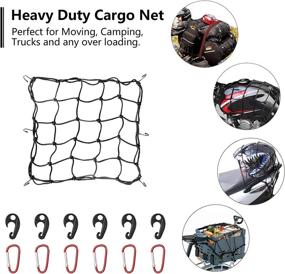 img 3 attached to 🔴 Super Duty Cargo Net - 16x16 Inches, Stretches to 32x32 Inches - Bungee Net with 40-Inch Luggage Fixed Strap Rope, 6 Steel Carabiners, 6 Metal Hooks - Enhanced 3x3 Inch Grid for Secure Moving, Camping, and Trucks - Vibrant Red