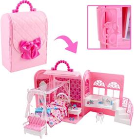 img 3 attached to DeAO Doll House Backpack For 3-8 Year Olds: Portable Toy House Furniture Set For Toddler Girls!