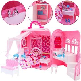 img 2 attached to DeAO Doll House Backpack For 3-8 Year Olds: Portable Toy House Furniture Set For Toddler Girls!