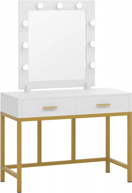 Tribesigns White Desk with Drawers & Metal Legs, Modern Vanity Desk Writing  Desk Computer Desk with Storage, Women Girls Desk Make Up Dressing Table  for Home Office, Bedroom, Living Room (47 Inches) 