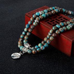 img 3 attached to Bivei 108 Натуральный драгоценный камень Браслет из бисера Mala с подвеской в ​​виде лотоса - идеально подходит для медитации и молитвы