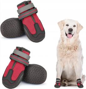 img 4 attached to Ботинки для собак Mesh: прочная дышащая обувь для средних и крупных собак на горячем асфальте, с противоскользящей подошвой, регулируемыми ремнями и светоотражающими элементами для пеших прогулок и пробежек.