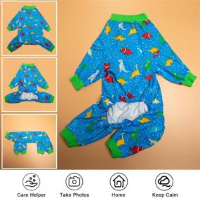 img 1 attached to LovinPet Dogs Bodysuit: Lightweight Dinosaur Print Jumpsuit for Large Dogs - Sun Protection, Anxiety Relief, Easy Wear, Party Costume