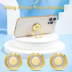 img 2 attached to Enhance Your Phone Experience with 3 Pcs Gold Metal 📱 Cell Phone Finger Ring Holder: 360° Rotation, Bling, Magnetic Car Mount Compatible!