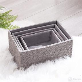 img 3 attached to 4-Pack Stackable Woven Basket Boxes for Organizing Makeup, Bathroom, Office Supplies, Bedroom, Closet