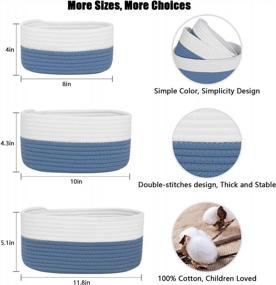 img 3 attached to Organize In Style: Hombins 3 Set Cotton Rope Storage Baskets With Handles In White&Blue