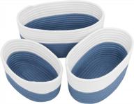organize in style: hombins 3 set cotton rope storage baskets with handles in white&blue logo