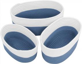 img 4 attached to Organize In Style: Hombins 3 Set Cotton Rope Storage Baskets With Handles In White&Blue
