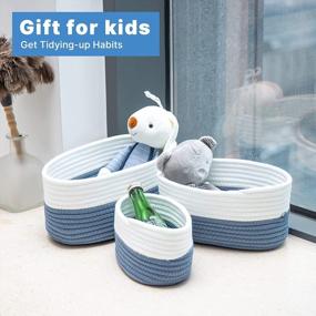 img 1 attached to Organize In Style: Hombins 3 Set Cotton Rope Storage Baskets With Handles In White&Blue