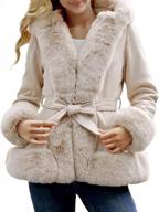 winter hooded trench coat for women: faux suede jacket with belt by bellivera - perfect overcoat for versatile style logo