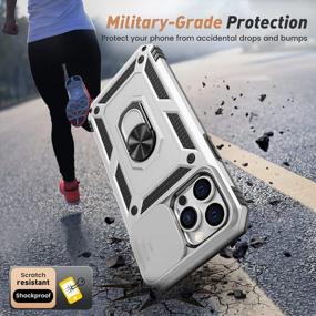 img 2 attached to Защитный чехол военного класса для iPhone 13 Pro Max с выдвижной крышкой для камеры и подставкой - защитный чехол Goton Armor для противоударной прочности и поворотной кольцевой подставки на 360 ° (серебристый)