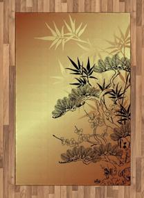 img 2 attached to Sepia Black Japanese Area Rug With Branches And Bamboo Motifs - 4' X 5.7' Nature Illustration Accent Rug For Living Room, Bedroom & Dining