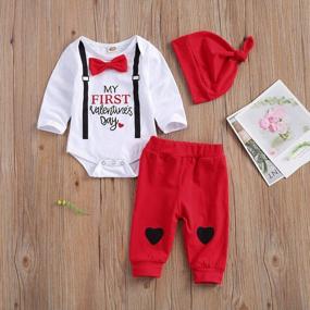 img 3 attached to Baby'S First Valentine'S Day Outfit Set - Long Sleeve Romper, Bodysuit Top, Pants, And Hat By Kuriozud