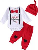 комплект одежды baby's first valentine's day: комбинезон с длинными рукавами, топ-боди, брюки и шляпа от kuriozud логотип