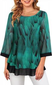 img 2 attached to Furnex Women'S Elegant Floral Mesh Layered Tunic Tops With 3/4 Sleeves: Perfect Blouses For Sophisticated Style