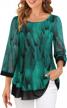 furnex women's elegant floral mesh layered tunic tops with 3/4 sleeves: perfect blouses for sophisticated style logo