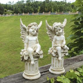 img 3 attached to OwMell Set Of 2 Cherub Angels On Roman Pillar Garden Statue Greek Column Angel Figurine Sculpture Indoor Outdoor Home Garden Decoration Antique Resin 9.8