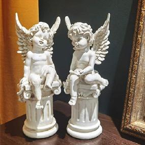 img 1 attached to OwMell Set Of 2 Cherub Angels On Roman Pillar Garden Statue Greek Column Angel Figurine Sculpture Indoor Outdoor Home Garden Decoration Antique Resin 9.8