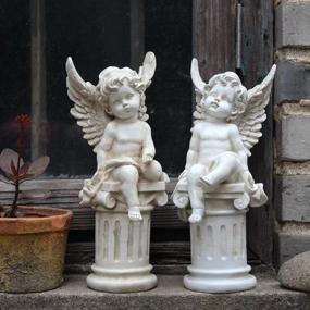 img 4 attached to OwMell Set Of 2 Cherub Angels On Roman Pillar Garden Statue Greek Column Angel Figurine Sculpture Indoor Outdoor Home Garden Decoration Antique Resin 9.8