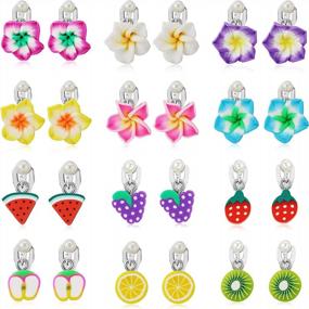 img 3 attached to 12 пар клипс для девочек, Plumeria Design, Baby &amp; Kids PinkSheep Earrings