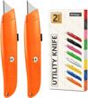 2-pack heavy duty retractable utility knives with orange handle for box cutting and carpentry tasks logo