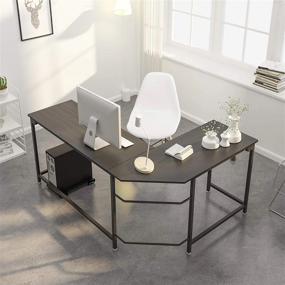 img 1 attached to 66-дюймовый черный L-образный стол - идеальный угловой игровой компьютерный стол для домашнего офиса, рабочей станции ПК, учебы, письменного рабочего стола с деревянной и металлической конструкцией