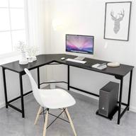 66 inch black l-shaped desk - ideal corner gaming computer desk for home office, pc workstation, study, writing work table with wood & metal construction logo