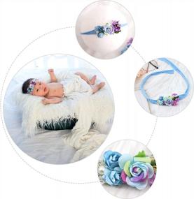 img 1 attached to 4 Pcs Newborn Photography Props Outfits- Baby Long Ripple Wrap And Toddler Swaddle Blankets Photography Mat With Cute Headbands For Infant Boys Girls(0-12 Months) (White+Beige)