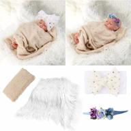 4 pcs newborn photography props outfits- baby long ripple wrap and toddler swaddle blankets photography mat with cute headbands for infant boys girls(0-12 months) (white+beige) logo