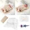 4 pcs newborn photography props outfits- baby long ripple wrap and toddler swaddle blankets photography mat with cute headbands for infant boys girls(0-12 months) (white+beige) logo
