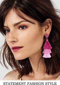 img 3 attached to Colorful Layered Tassel Earrings - Bohemian Tiered Tassel Druzy Stud Dangle Drop Earrings for Women and Teen Girls - Perfect Christmas or Valentine's Day Gift