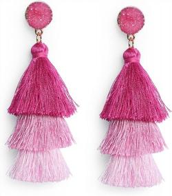 img 4 attached to Colorful Layered Tassel Earrings - Bohemian Tiered Tassel Druzy Stud Dangle Drop Earrings for Women and Teen Girls - Perfect Christmas or Valentine's Day Gift