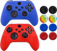 hikfly xbox series x/s controller skin - non-slip silicone cover sleeve with studded grips and 8 thumb grips caps in blue and red for enhanced gaming experience logo